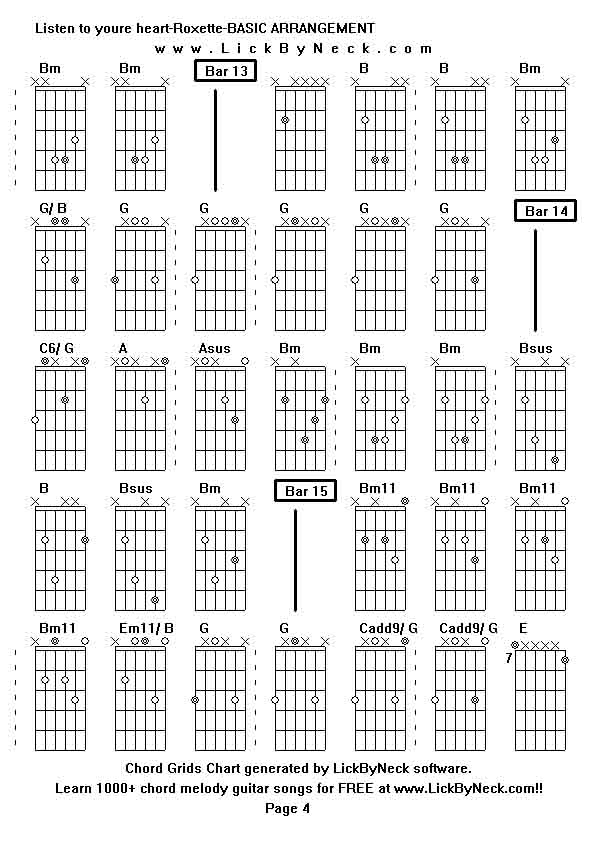 Chord Grids Chart of chord melody fingerstyle guitar song-Listen to youre heart-Roxette-BASIC ARRANGEMENT,generated by LickByNeck software.